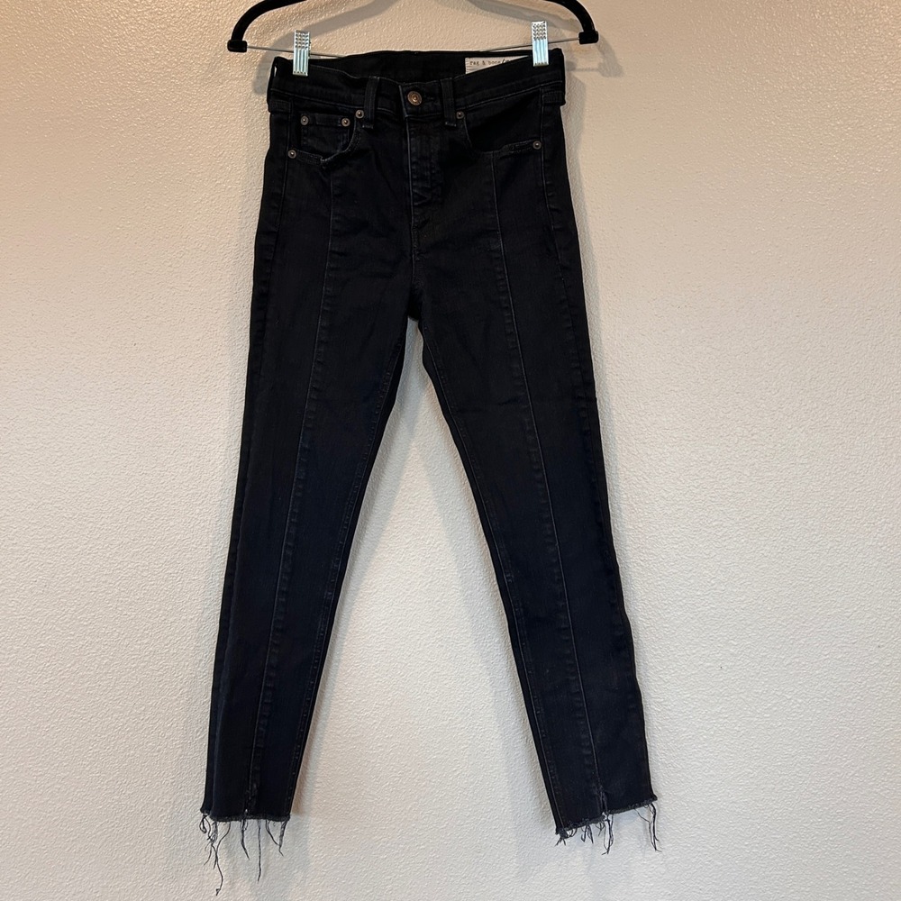 Rag & Bone Skinny Front Seam Jeans Coal Bar Black Raw Hem Size 26 Streetwear